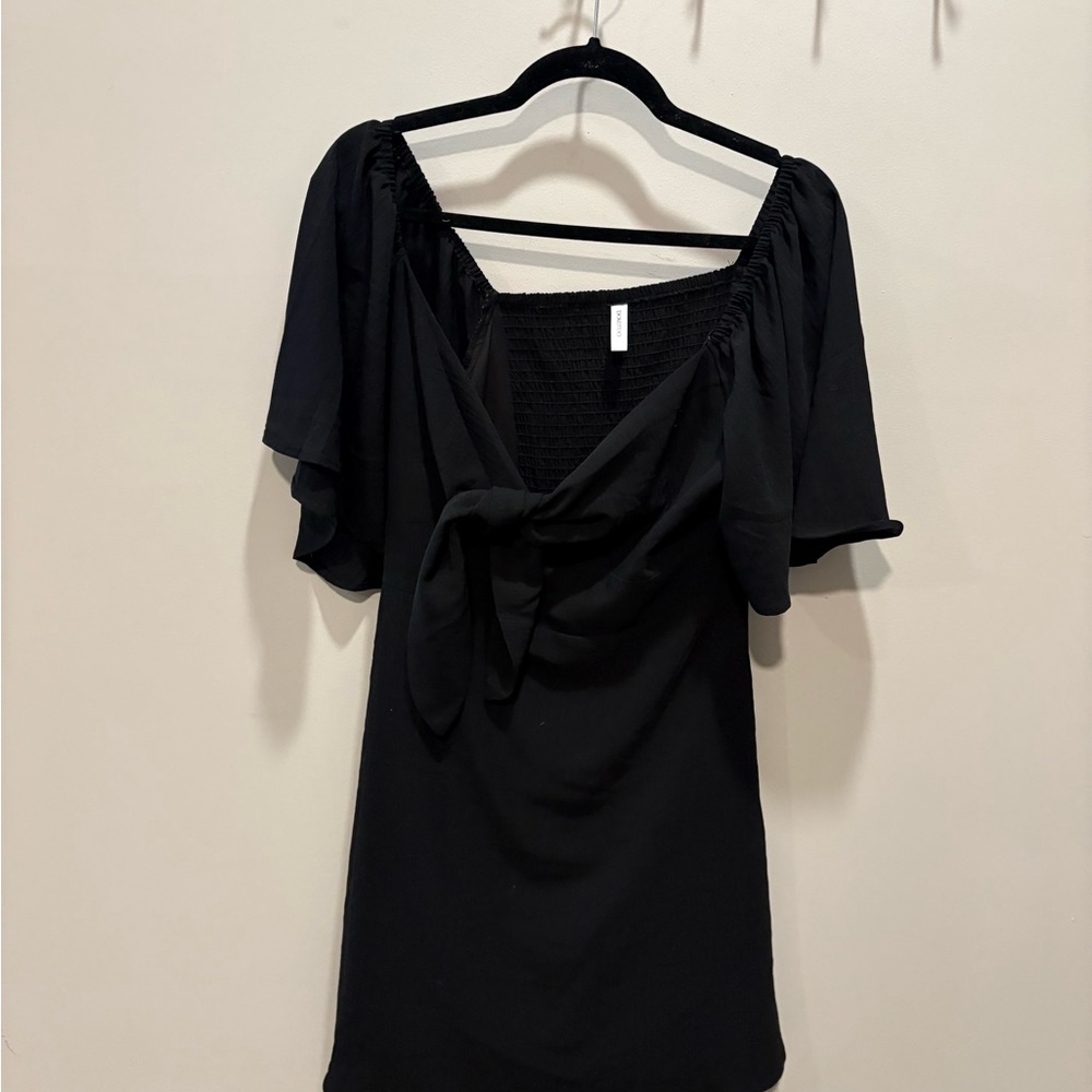 Black Tie-Front Short Dress